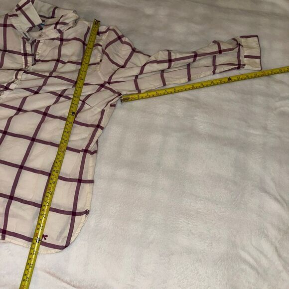 Talbots XLP Collared Button Down Long Sleeve Womens Shirt Cream Purple Plaid - Picture 8 of 11